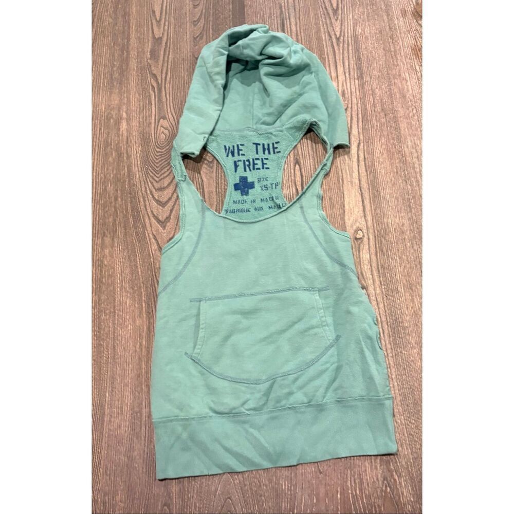 We The Free Womens Hooded Racerback Tank Top Scoop Neck Pullover Green Size XS